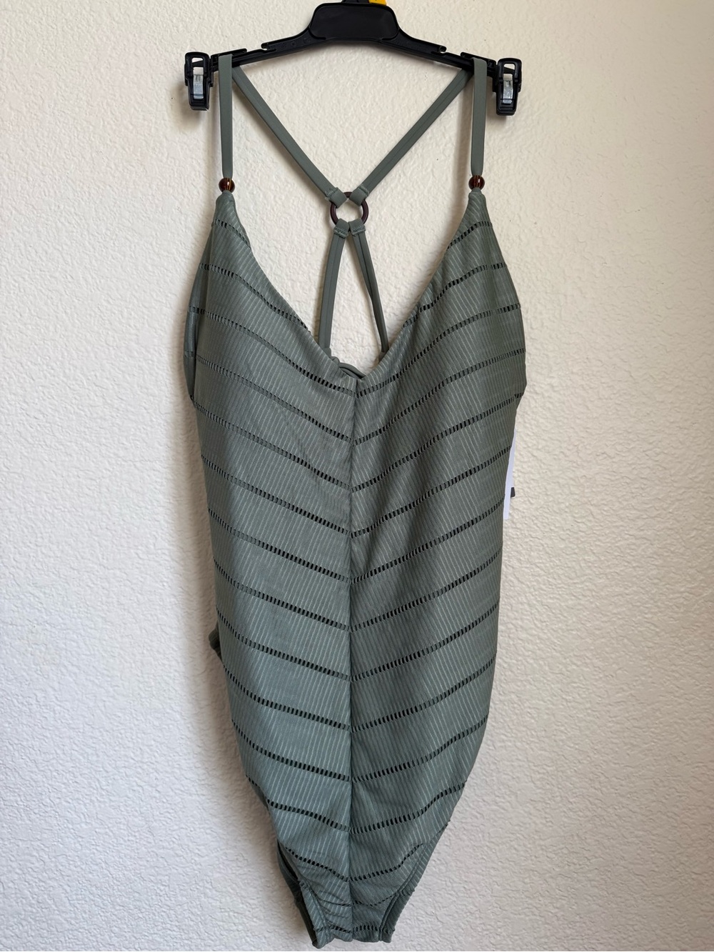 Time and Tru Sage Green One-Piece Swimsuit with Strappy Ring Back
